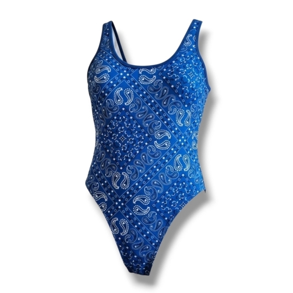 IML Isaac Morris LTD Women’s Blue Bandanna Print Bodysuit – Small